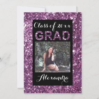 Purple Glitter-Look 1 Photo Graduation Invitation