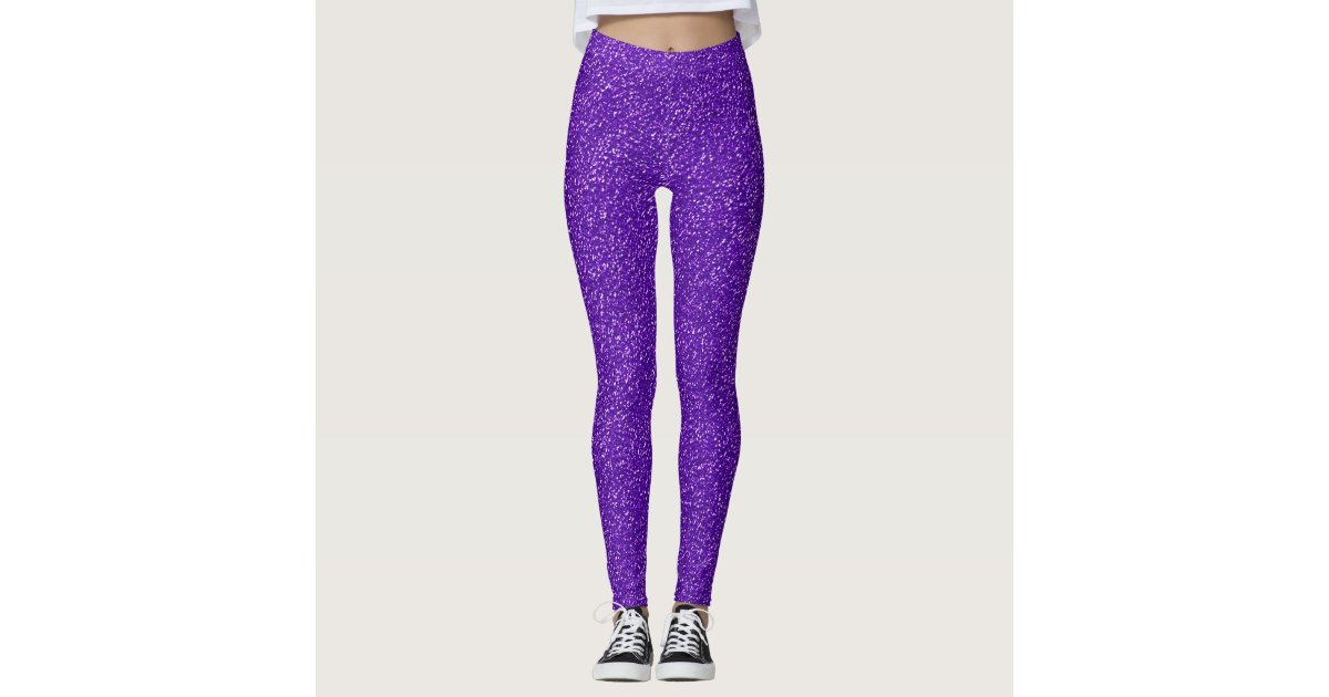 Purple Glitter-Look Leggings | Zazzle