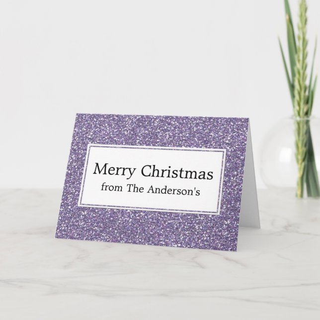 Purple Glitter Look Merry Christmas Card (Front)