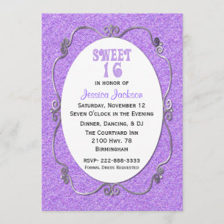 Purple Glitter Look Sweet 16 Birthday Invitation