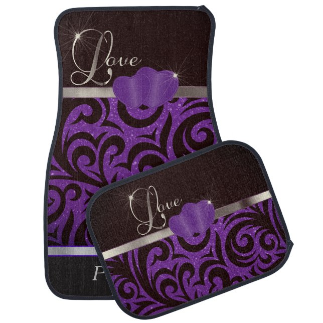 Purple Glitter Love Design Car Floor Mat (Set)