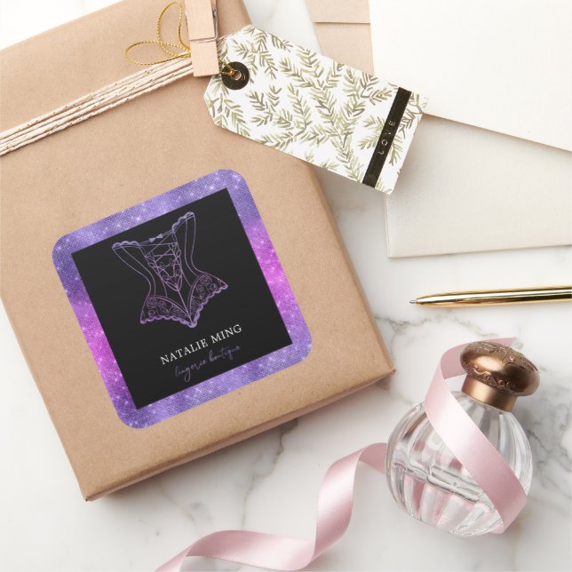 Purple Glitter Luxury Lingerie Boutique Square Sti Square Sticker (Gifting)