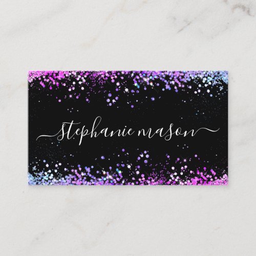 Purple Glitter Makeup Artist Black Business Card