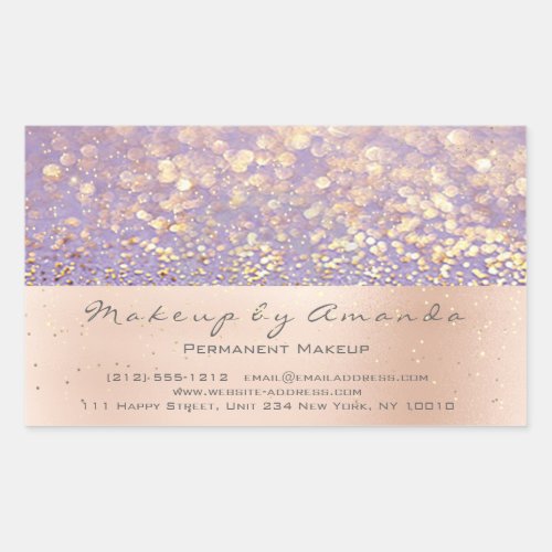 Purple Glitter Makeup Gold Confetti Blush RSVP Rectangular Sticker