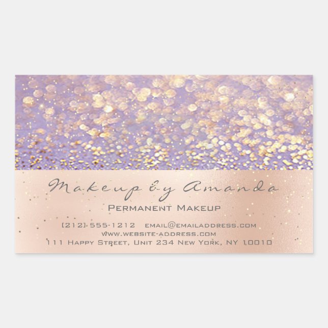Purple Glitter Makeup Gold Confetti Blush RSVP Rectangular Sticker (Front)