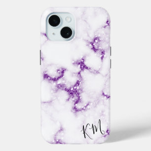 Purple Glitter Marble Personalized iPhone 15 Case