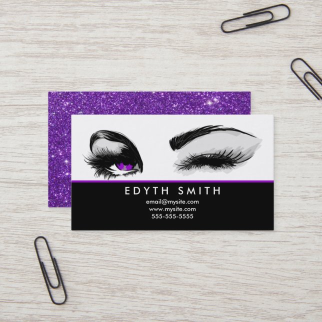 Purple Glitter Mascara or Eyelashes Business Card (Front/Back In Situ)