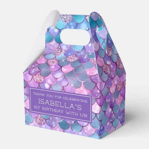 Purple Glitter Mermaid 1st Birthday Party Favor Boxes