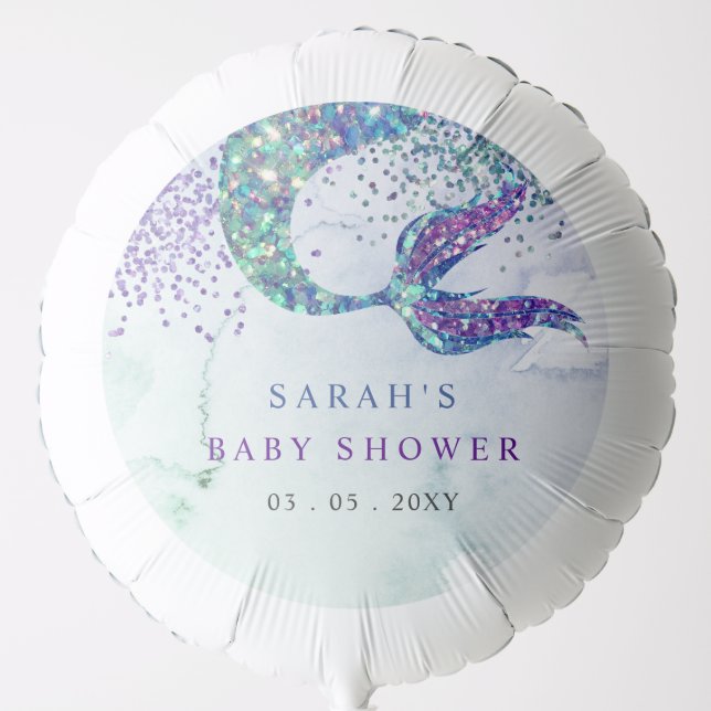Purple Glitter Mermaid Baby Shower  Balloon (Front)