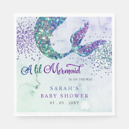 Purple Glitter Mermaid Baby Shower  Napkins