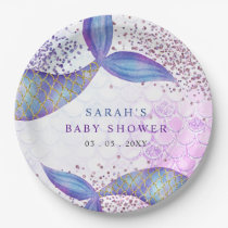 Purple Glitter Mermaid Baby Shower  Paper Plates
