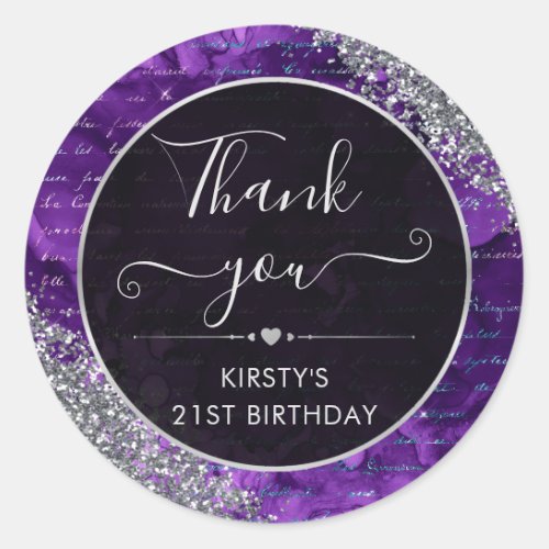 Purple Glitter Mermaid Letters Birthday Classic Round Sticker
