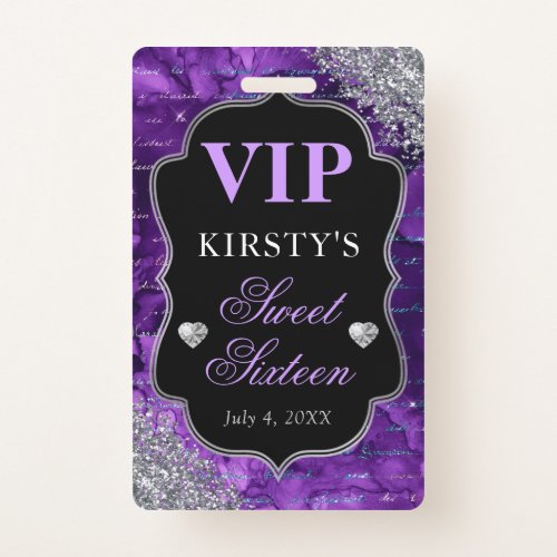 Purple Glitter Mermaid Letters Sweet Sixteen VIP Badge
