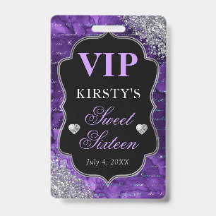 Purple Glitter Mermaid Letters Sweet Sixteen VIP Badge