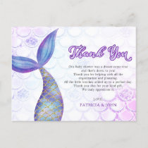 Purple Glitter Mermaid Tail Baby Shower Thank You  Postcard