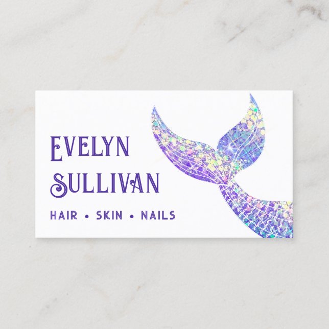 Purple glitter mermaid tail business card (Front)