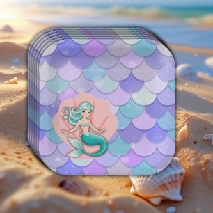 Purple Glitter Mermaid Under the Sea Baby Shower Paper Plates