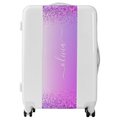 Purple Glitter Metal Monogram Name Chic Luggage