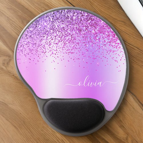 Purple Glitter Metal Monogram Name Gel Mouse Pad