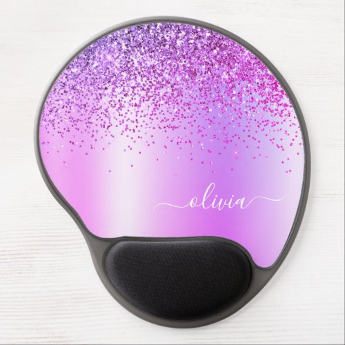 Purple Glitter Metal Monogram Name Gel Mouse Pad