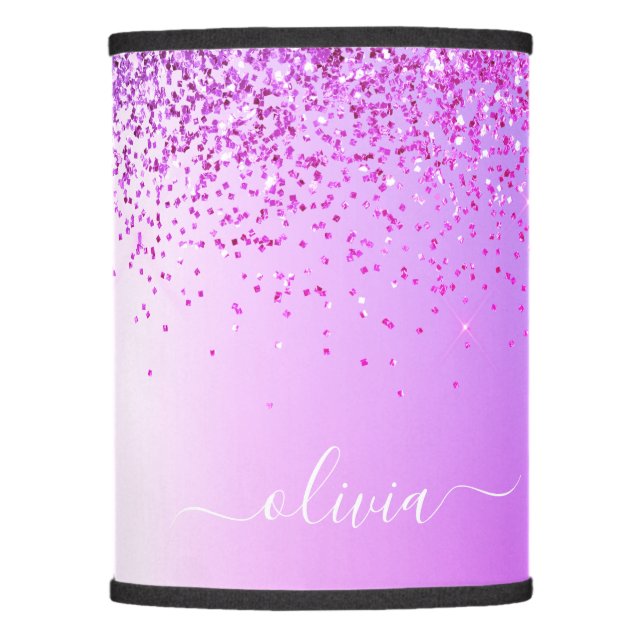 Purple Glitter Metal Monogram Name Lamp Shade (Front)