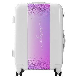 Purple Glitter Metal Monogram Name Luxury Luggage