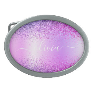 Purple Glitter Metal Monogram Name Modern Belt Buckle