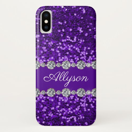 Purple Glitter Monogram iPhone XS Case