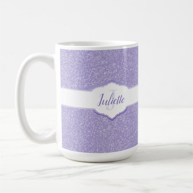 Purple Glitter Monogram Coffee Mug (Left)