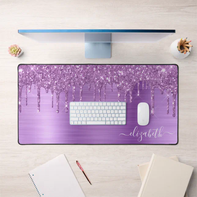 Purple Glitter Monogram Desk Mat Zazzle