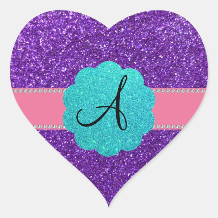 Purple glitter monogram diamonds heart stickers