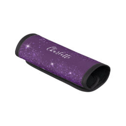 Purple glitter monogram name luggage handle wrap