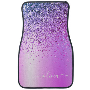 Purple Glitter Monogram Name Luxury Girly Car Floo Car Floor Mat