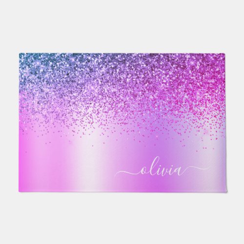 Purple Glitter Monogram Name Luxury Girly Doormat
