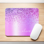 Purple Glitter Monogram Name Luxury Girly Mouse Pad<br><div class="desc">Purple Faux Foil Metallic Sparkle Glitter Brushed Metal Monogram Name Mousepad (mouse pad). This makes the perfect sweet 16 birthday,  wedding,  bridal shower,  anniversary,  baby shower or bachelorette party gift for someone that loves glam luxury and chic styles.</div>