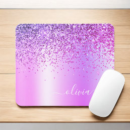 Purple Glitter Monogram Name Luxury Girly Mouse Pad