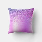 Purple Glitter Monogram Name Luxury Girly Throw Pillow (Back)