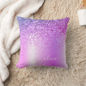Purple Glitter Monogram Name Luxury Girly Throw Pillow (Blanket)