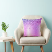 Purple Glitter Monogram Name Luxury Girly Throw Pillow (Chair)