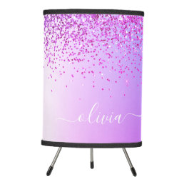 Purple Glitter Monogram Name Luxury Girly Tripod Lamp