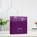Purple glitter monogram name school office 3 ring binder<br><div class="desc">A stylish deep purple background,  white and purple colored text. Decorated with faux glitter dust.   Personalize and add your first name,  monogram initials and your full name name on the front.
Spine: add your own text.</div>