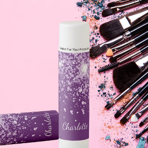 Purple glitter monogram name sparkle lip balm