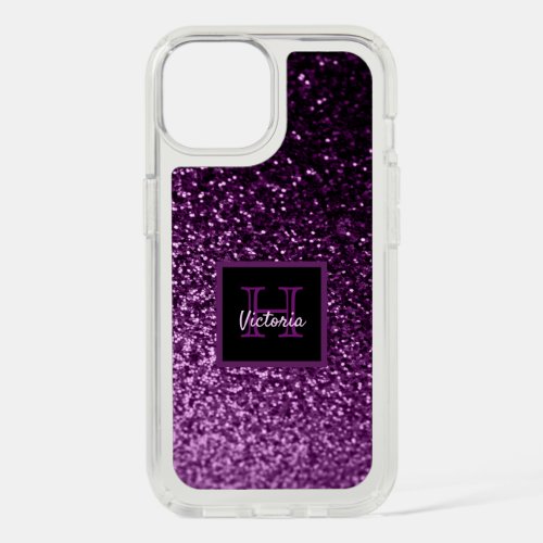 Purple glitter monogram name iPhone 15 case