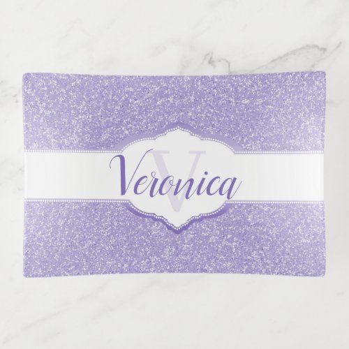 Purple Glitter Monogram Trinket Trays