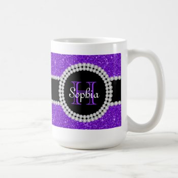 Purple Glitter Monogrammed Coffee Mug by girlygirlgraphics at Zazzle