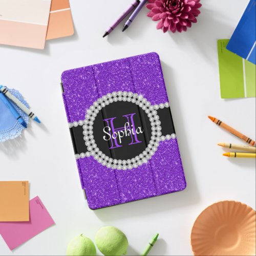 Purple Glitter Monogrammed Tough iPad Air Case