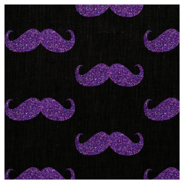 Purple Glitter Mustache Fabric (Swatch)