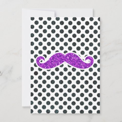 PURPLE GLITTER MUSTACHE POLKA DOTS INVITATION