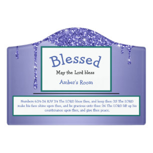 Purple Glitter Name Blessing Nursery Door Sign
