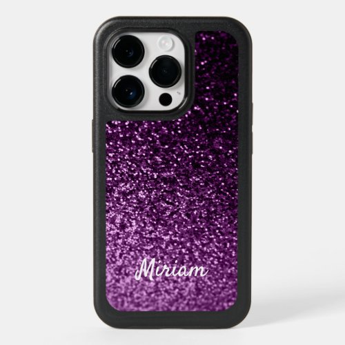 Purple glitter name OtterBox iPhone 14 pro case